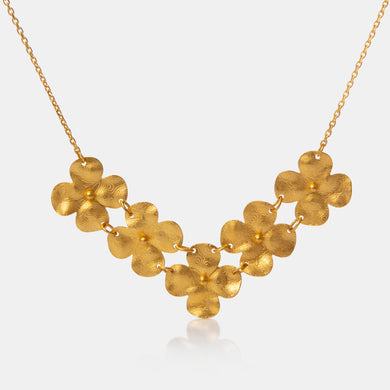 24K Antique Gold Multi Peony Necklace