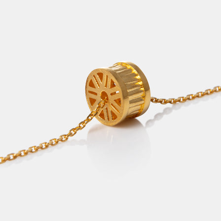 24K Antique Gold Textured Cylinder Necklace