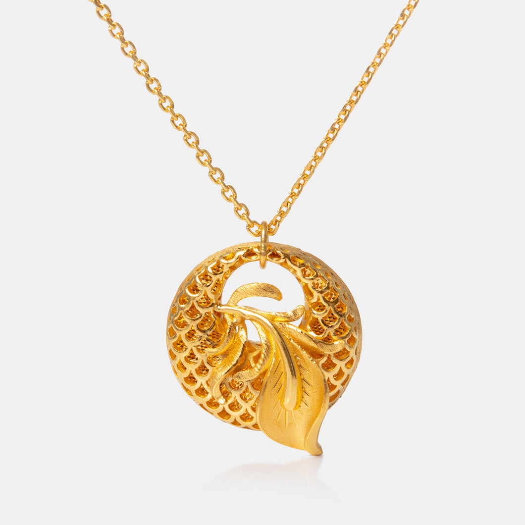 24K Gold Round Phoenix Tail Necklace