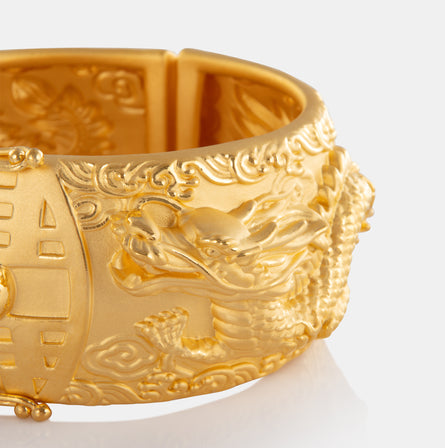 24K Gold Dragon And Phoenix Double Happiness Bangle