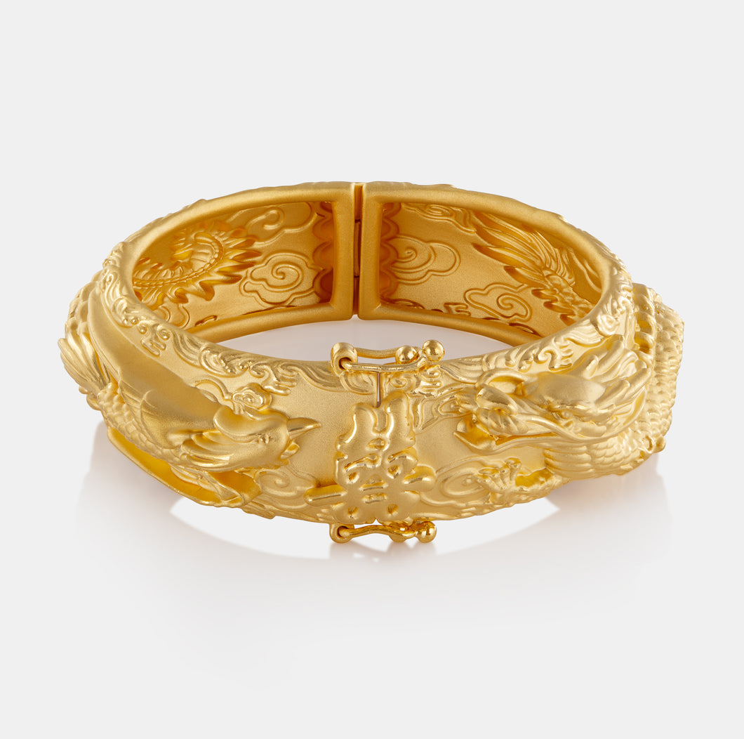 24K Gold Dragon And Phoenix Blessing Bangle