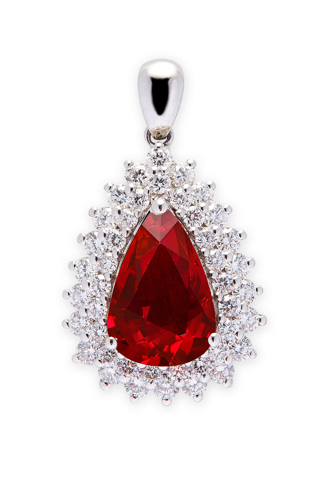 Pear Ruby and Round Brilliant Diamond Pendant