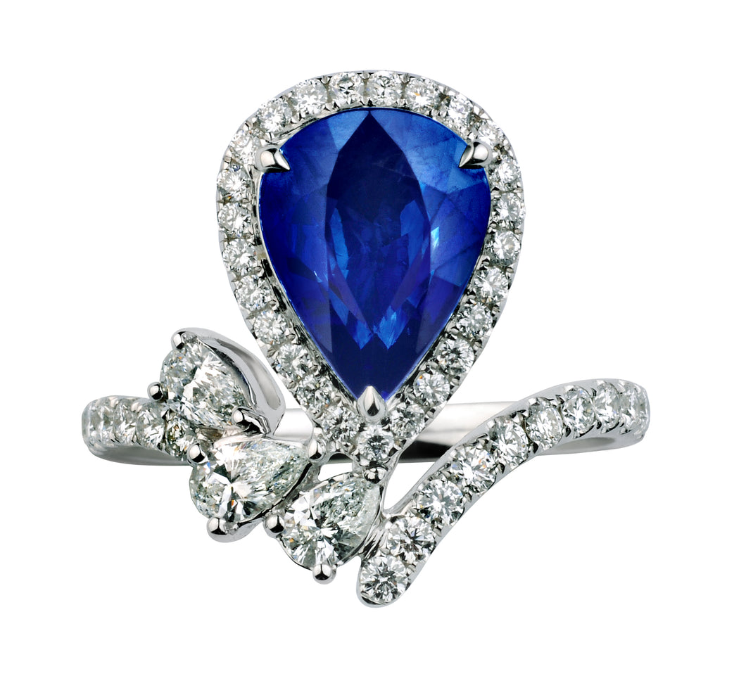 Pear Cut Majestic Blue Sapphire Ring