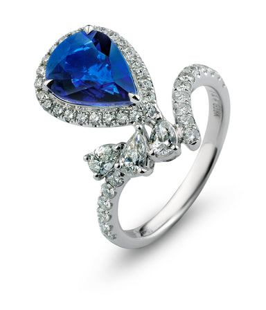Pear Cut Majestic Blue Sapphire Ring