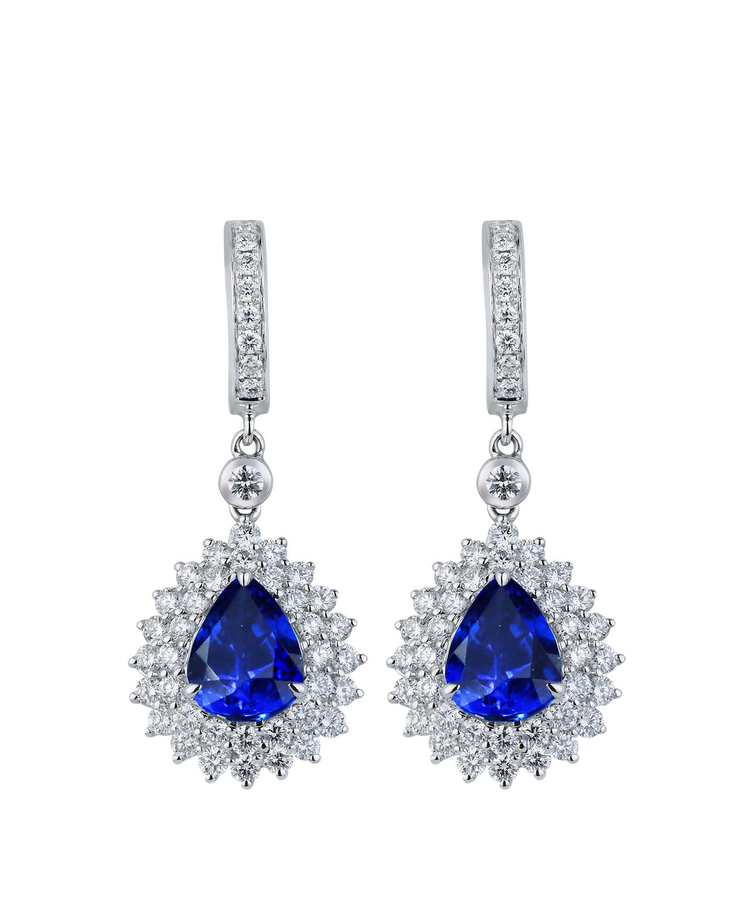Pear Cut Majestic Blue Sapphire and Diamond Earrings