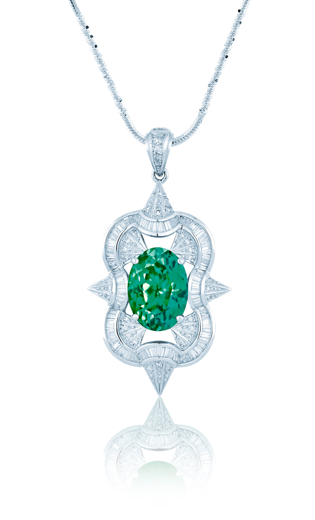 Oval Emerald and Mixed Cut Diamond Pendant