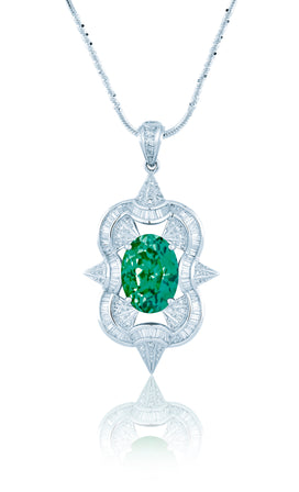 Oval Emerald and Mixed Cut Diamond Pendant