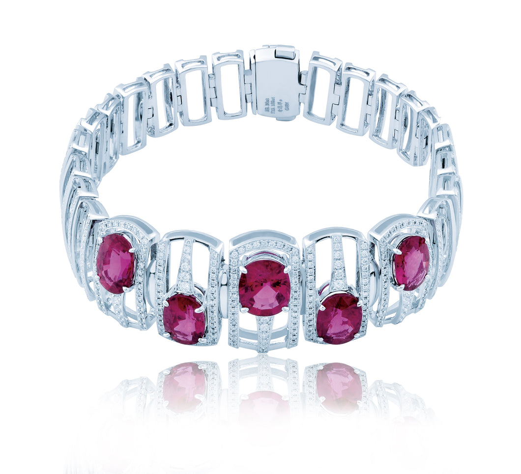 Oval Ruby and Round Brilliant Diamond Ring