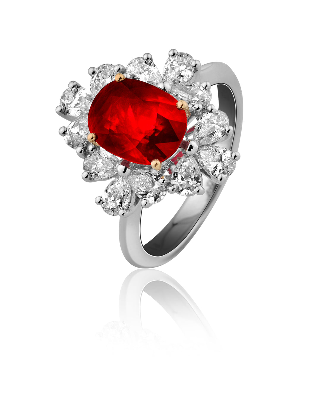 Oval Ruby and Pear Cut Diamond Ring