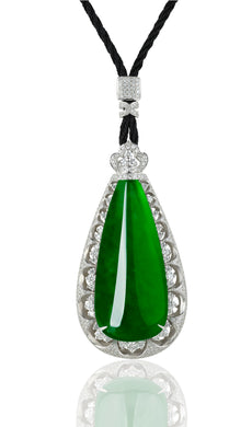 Imperial Pear Cut Jadeite and Diamond Halo Necklace