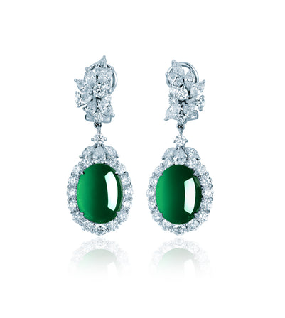 Imperial Oval Jadeite and Diamond Flower Earrings